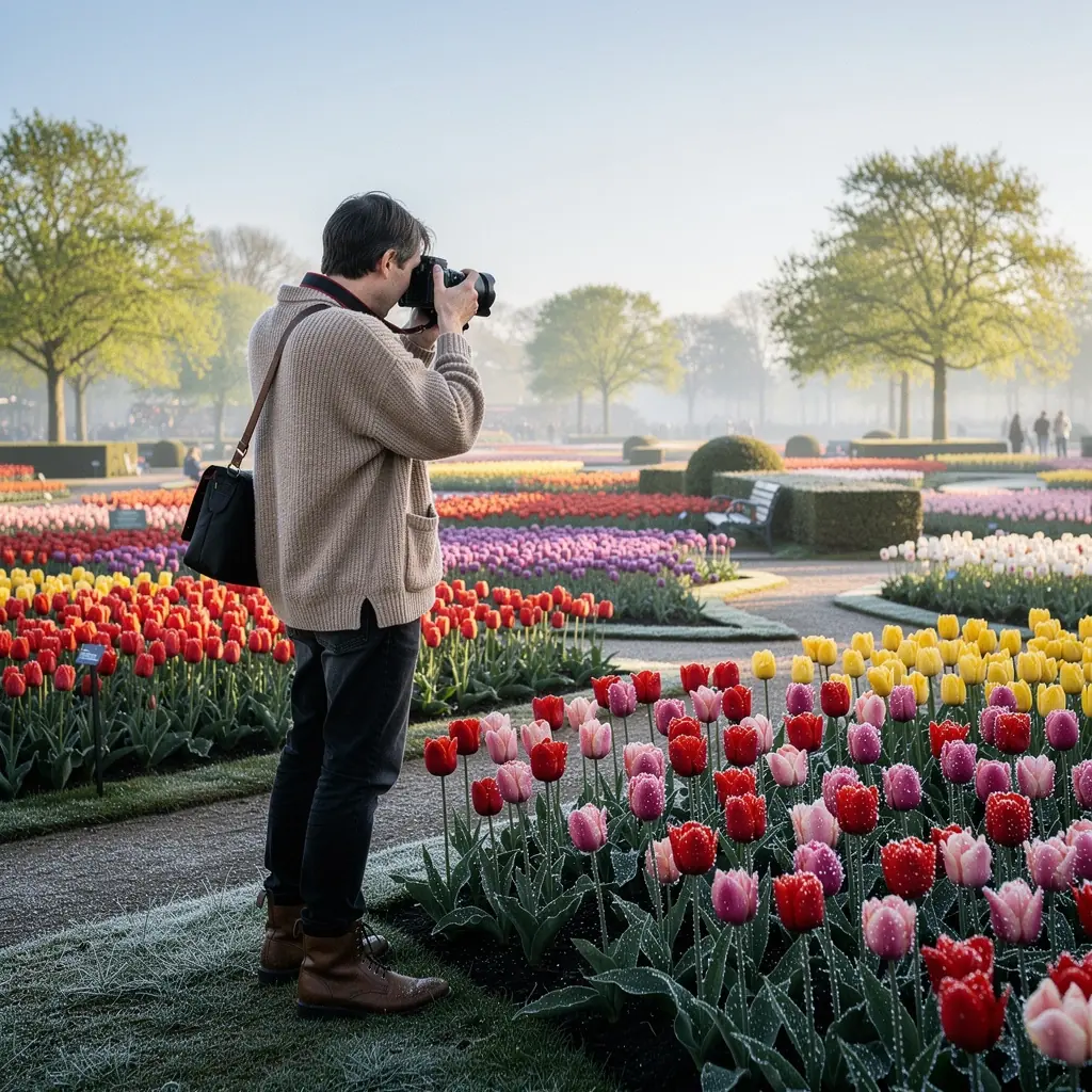 Kleurige tulpenvelden in bloei tijdens een zonnige lentedag.